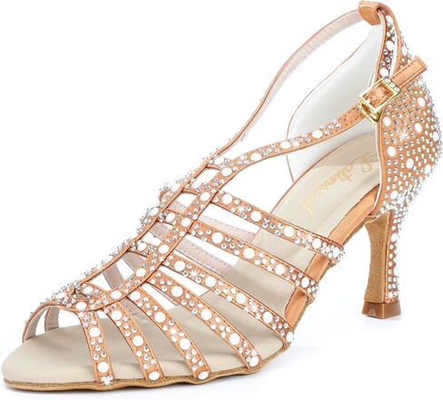 Latinsoul Y205-32 Women's Elegant Crystal Embellished Latin Dance High Heel Shoes Comfortable Adjustable Ankle Strap Dance Sandals for Ballroom Dancing in Saudi Arabia