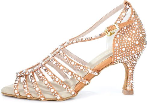 Latinsoul Y205-32 Women's Elegant Crystal Embellished Latin Dance High Heel Shoes Comfortable Adjustable Ankle Strap Dance Sandals for Ballroom Dancing in Saudi Arabia