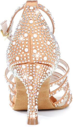 Latinsoul Y205-32 Women's Elegant Crystal Embellished Latin Dance High Heel Shoes Comfortable Adjustable Ankle Strap Dance Sandals for Ballroom Dancing in Saudi Arabia