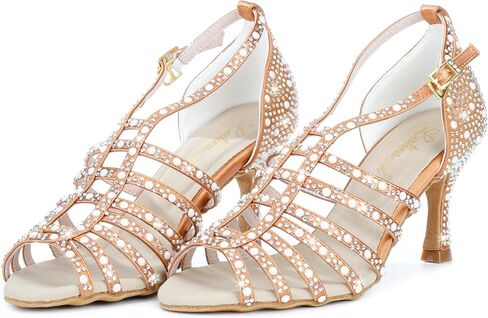 Latinsoul Y205-32 Women's Elegant Crystal Embellished Latin Dance High Heel Shoes Comfortable Adjustable Ankle Strap Dance Sandals for Ballroom Dancing in Saudi Arabia