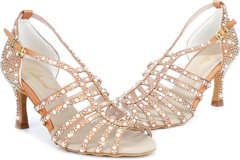 Latinsoul Y205-32 Women's Elegant Crystal Embellished Latin Dance High Heel Shoes Comfortable Adjustable Ankle Strap Dance Sandals for Ballroom Dancing in Saudi Arabia