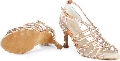 Latinsoul Y205-32 Women's Elegant Crystal Embellished Latin Dance High Heel Shoes Comfortable Adjustable Ankle Strap Dance Sandals for Ballroom Dancing in Saudi Arabia
