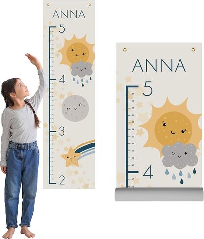 Prints Next Day – Custom Weather-Themed Growth Chart – 12" x 43.5" Wall Height Chart for Kids – Personalized with Name – Toddler Room Decor – Birthday – PVC-Free – Printed in USA in Saudi Arabia