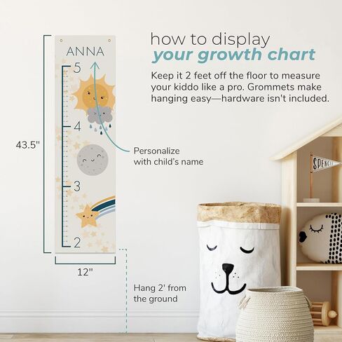 Prints Next Day – Custom Weather-Themed Growth Chart – 12" x 43.5" Wall Height Chart for Kids – Personalized with Name – Toddler Room Decor – Birthday – PVC-Free – Printed in USA in Saudi Arabia