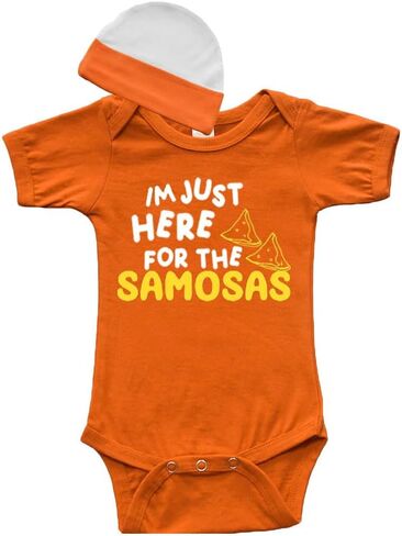 Funny Desi Baby Outfit, Indian Party Baby Bodysuit and Cap Gift set - Im here for the Samosas in Saudi Arabia