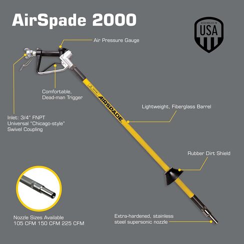 AirSpade 2000 225 CFM Air-Excavation Tool, w/ Supersonic Nozzle and Dead-man Trigger, 4 Foot Barrel, Rugged Lightweight Construction (HT138 ) in Saudi Arabia