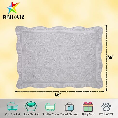 PEACELOVER Embossed Neutral Baby Quilt Durable, Lightweight Baby Blankets Four Seasons for Personlized Monogram Cotton Quilted Blanket Toddler Quilt for Boys and Girls 46x36 Inches (White) in Saudi Arabia