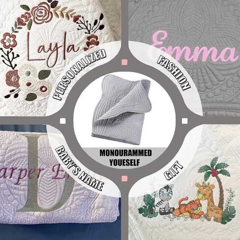 PEACELOVER Embossed Neutral Baby Quilt Durable, Lightweight Baby Blankets Four Seasons for Personlized Monogram Cotton Quilted Blanket Toddler Quilt for Boys and Girls 46x36 Inches (White) in Saudi Arabia