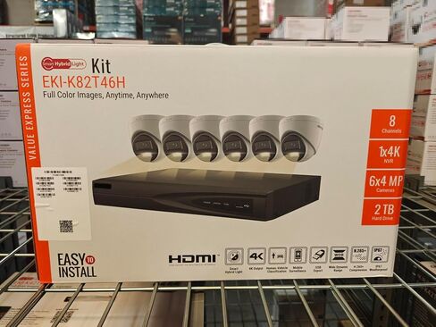 8 Channel IP Camera System, EKI-K82T46C 4K Value Express PoE NVR Kit with 6 x 4MP Color Night Version Turret Dome Cameras 2.8mm with 2TB HDD, H.265+, Cable not Included in Saudi Arabia