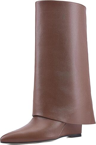 Women's Foldable Over-the-Knee Boots Wedge Heel Slouchy High Boots Pointed-Toe Dress High Boots in Saudi Arabia
