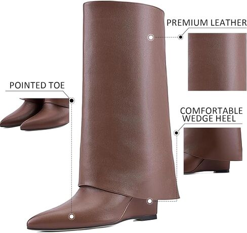 Women's Foldable Over-the-Knee Boots Wedge Heel Slouchy High Boots Pointed-Toe Dress High Boots in Saudi Arabia