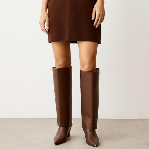 Women's Foldable Over-the-Knee Boots Wedge Heel Slouchy High Boots Pointed-Toe Dress High Boots in Saudi Arabia