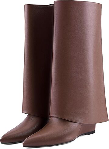 Women's Foldable Over-the-Knee Boots Wedge Heel Slouchy High Boots Pointed-Toe Dress High Boots in Saudi Arabia