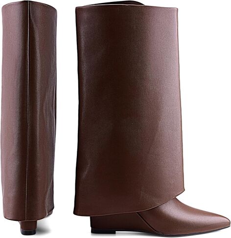 Women's Foldable Over-the-Knee Boots Wedge Heel Slouchy High Boots Pointed-Toe Dress High Boots in Saudi Arabia