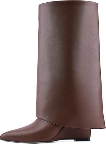 Women's Foldable Over-the-Knee Boots Wedge Heel Slouchy High Boots Pointed-Toe Dress High Boots in Saudi Arabia