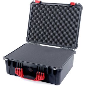 ColorCase Pelican 1550 Case Black - Medium Size Waterproof Case with Pick & Pluck Foam Set & Convoluted Lid Foam - Orange Handles & Latches in Saudi Arabia
