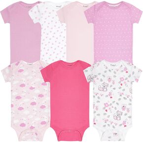EVERYDAY KIDS 7 Pack Baby Bodysuits for Girls; 100% Soft Cotton Baby Girl Bodysuit; 3 Sturdy Snaps for Diapering in Kuwait