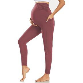 Maternity Leggings Over Bump with Pockets - Stretchy Maternity Tights Pregnancy Pants for Women Soft Belly Support in Saudi Arabia