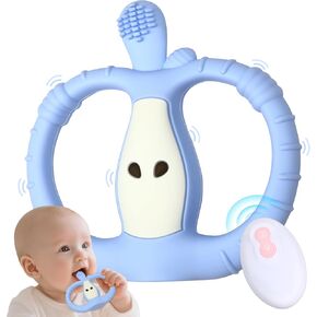Vibrating Teether for Baby with Remote Control - Chewy Sensory Toy for Teething & Autism, 10-Speed Vibration Modes, USB Rechargeable, Food Grade Silicone Teether for Sensory Seekers (Red) in Saudi Arabia