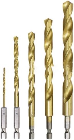 Titanium Twist Drill Bit Set - 13 Pcs Hex Shank High Speed Steel for Wood Plastic Aluminum Alloy, Quick Change, 1/16"-1/4" in Saudi Arabia