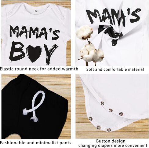 Baby Boy Clothes Newborn Fall Outfits Round Neck Letter Printed Romper+Pants+Hat 3PCS Outfits in Kuwait