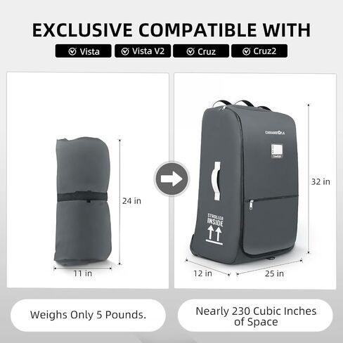 Stroller Bag for Airplane,Travel Bag - Compatible with UPPAbaby Vista/V1 V2 V3, Cruz/V1 V2 V3 |Rolling Wheel Bag with Storage Pocket, Waterproof, Rolling Wheels, Multiple Handles | Grey in Saudi Arabia