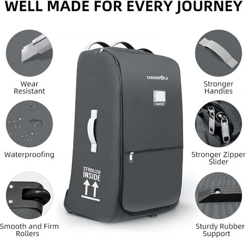 Stroller Bag for Airplane,Travel Bag - Compatible with UPPAbaby Vista/V1 V2 V3, Cruz/V1 V2 V3 |Rolling Wheel Bag with Storage Pocket, Waterproof, Rolling Wheels, Multiple Handles | Grey in Saudi Arabia