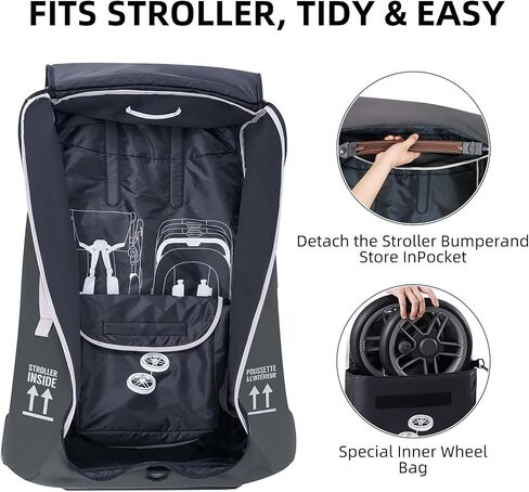 Stroller Bag for Airplane,Travel Bag - Compatible with UPPAbaby Vista/V1 V2 V3, Cruz/V1 V2 V3 |Rolling Wheel Bag with Storage Pocket, Waterproof, Rolling Wheels, Multiple Handles | Grey in Saudi Arabia