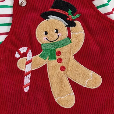GOOCHEER Newborn Baby Boy Christmas Outfit Gingerbread Long Sleeve Striped Bubble Romper Overall Suspender Pants Clothes Set in Saudi Arabia
