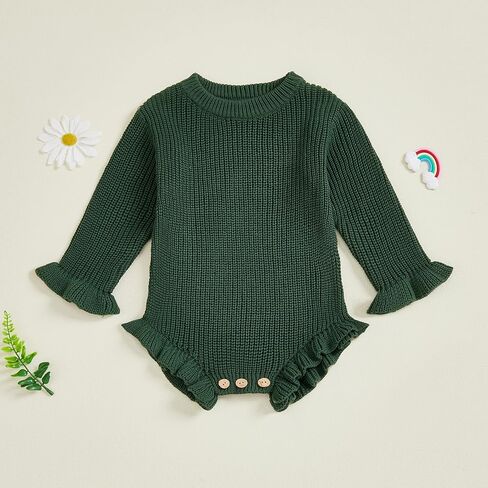 Newborn Baby Girl Boy Sweater Romper Long Sleeve Round Neck Solid Color Knit Bodysuit Clothes in Saudi Arabia
