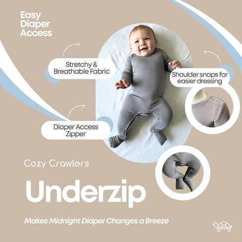 Stretchy Viscose from Bamboo Baby Pajamas, Crescent Zipper Onesie, Fold-Over Mittens & Cuffs, Infant PJs in Saudi Arabia
