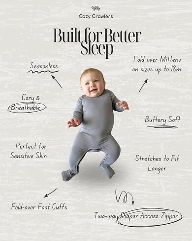 Stretchy Viscose from Bamboo Baby Pajamas, Crescent Zipper Onesie, Fold-Over Mittens & Cuffs, Infant PJs in Saudi Arabia