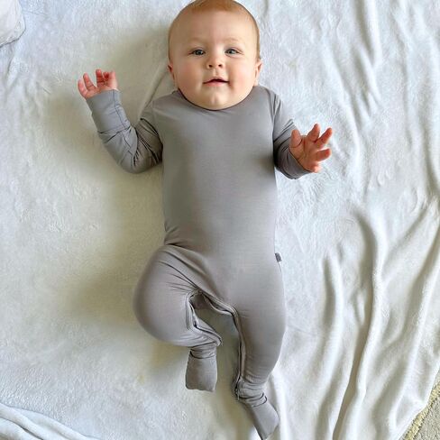 Stretchy Viscose from Bamboo Baby Pajamas, Crescent Zipper Onesie, Fold-Over Mittens & Cuffs, Infant PJs in Saudi Arabia