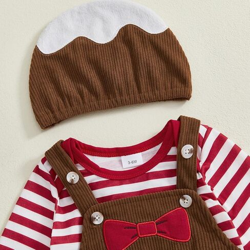GOOCHEER Newborn Baby Boy Christmas Outfit Gingerbread Long Sleeve Striped Bubble Romper Overall Suspender Pants Clothes Set in Saudi Arabia