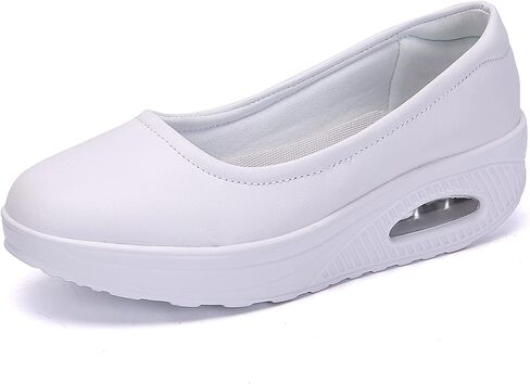 ihinzry Women's Wedge Leather Shoes Nurse Lightweight Comfort Work Shoes Waterproof Non Slip Loafer Platform Shoes in Kuwait