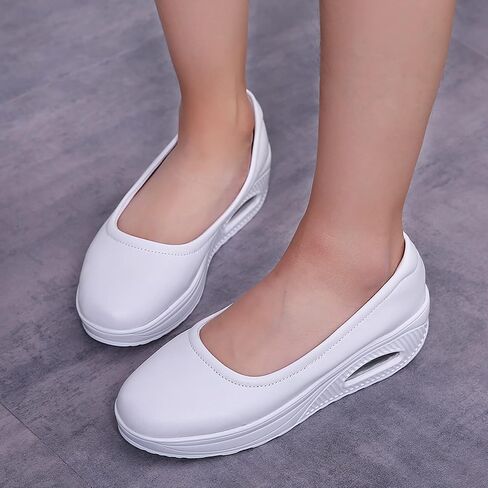 ihinzry Women's Wedge Leather Shoes Nurse Lightweight Comfort Work Shoes Waterproof Non Slip Loafer Platform Shoes in Kuwait