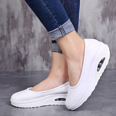 ihinzry Women's Wedge Leather Shoes Nurse Lightweight Comfort Work Shoes Waterproof Non Slip Loafer Platform Shoes in Kuwait