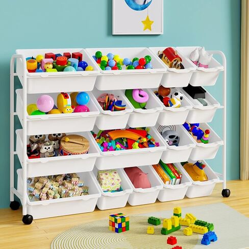 Toy Storage Organizer, Rolling Toy Organizer with 18 Storage Bins,4 Tier Large Toddler Toy Storage Rack with Wheels for Toys,Blocks and More, Playroom in Saudi Arabia