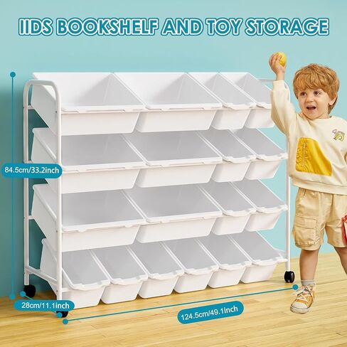 Toy Storage Organizer, Rolling Toy Organizer with 18 Storage Bins,4 Tier Large Toddler Toy Storage Rack with Wheels for Toys,Blocks and More, Playroom in Saudi Arabia