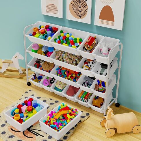 Toy Storage Organizer, Rolling Toy Organizer with 18 Storage Bins,4 Tier Large Toddler Toy Storage Rack with Wheels for Toys,Blocks and More, Playroom in Saudi Arabia