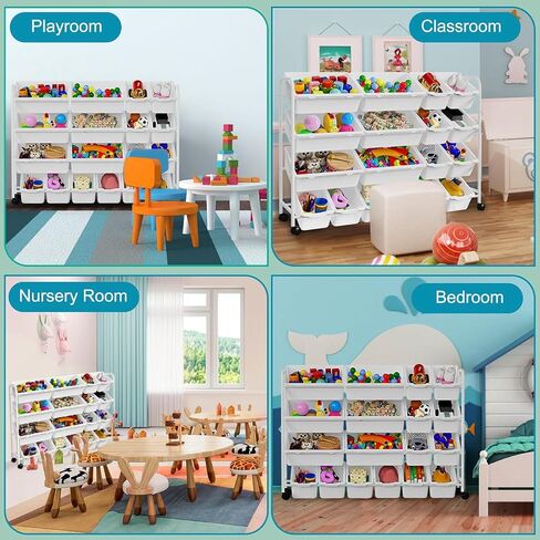 Toy Storage Organizer, Rolling Toy Organizer with 18 Storage Bins,4 Tier Large Toddler Toy Storage Rack with Wheels for Toys,Blocks and More, Playroom in Saudi Arabia