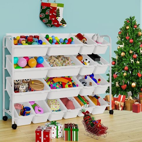 Toy Storage Organizer, Rolling Toy Organizer with 18 Storage Bins,4 Tier Large Toddler Toy Storage Rack with Wheels for Toys,Blocks and More, Playroom in Saudi Arabia