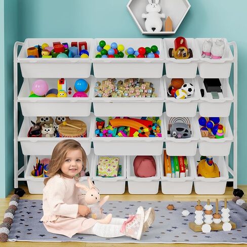 Toy Storage Organizer, Rolling Toy Organizer with 18 Storage Bins,4 Tier Large Toddler Toy Storage Rack with Wheels for Toys,Blocks and More, Playroom in Saudi Arabia