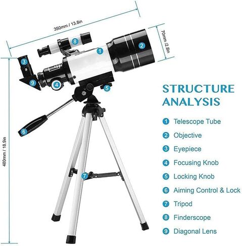 Monoculars Telescope, Telescope for Adults Beginners， 70mm Aperture BAK4 Prism Lens 400mm Astronomical Refractor Telescope for Astronomy with Smartphone Mou in Saudi Arabia