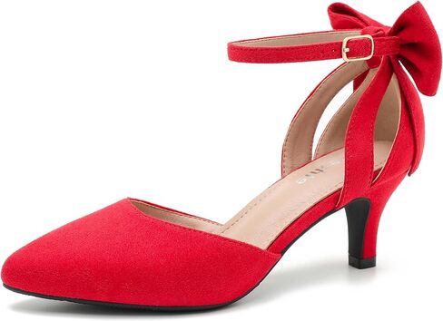 fereshte Women's Kitten Heel Pumps with Bow, Ankle Strap, Pointed Toe, Wedding Evening Dress Shoes in Saudi Arabia
