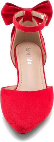 fereshte Women's Kitten Heel Pumps with Bow, Ankle Strap, Pointed Toe, Wedding Evening Dress Shoes in Saudi Arabia