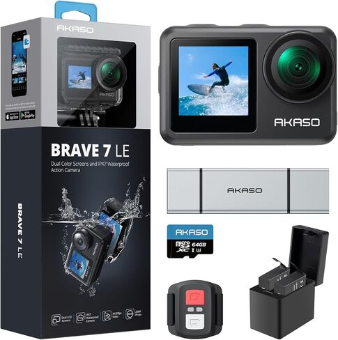 AKASO Brave 7 LE Action Camera with MicroSDXC U3 Card and 3 in 1 SD Card Reader Accessories Kit Bundle in Saudi Arabia