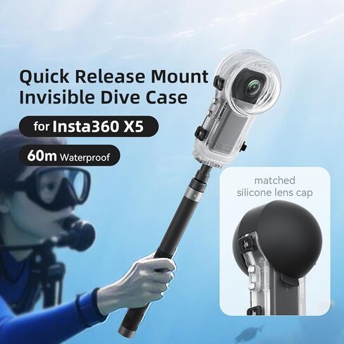 حافظة غوص كاملة من الكمبيوتر الشخصي سريعة الإصدار لـ Insta360 X5 بطول 60 مترًا وغطاء غير مرئي مقاوم للماء ولا توجد نقاط عمياء مع واجهة لولبية 1/4 وإدراج مضاد للضفدع وغطاء للعدسة in Kuwait