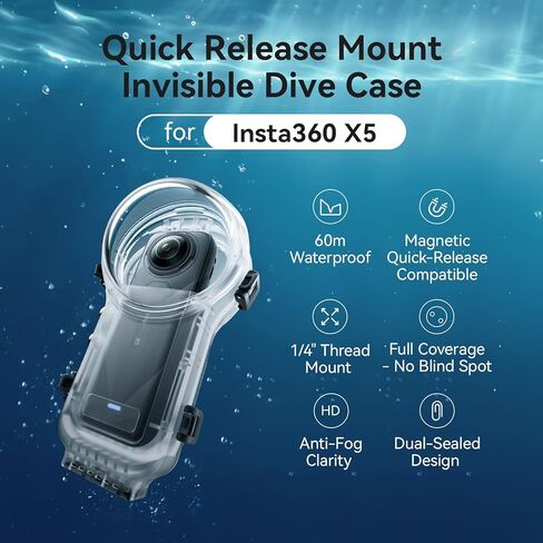 حافظة غوص كاملة من الكمبيوتر الشخصي سريعة الإصدار لـ Insta360 X5 بطول 60 مترًا وغطاء غير مرئي مقاوم للماء ولا توجد نقاط عمياء مع واجهة لولبية 1/4 وإدراج مضاد للضفدع وغطاء للعدسة in Kuwait