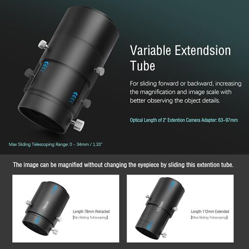 Astromania Telescope Photo Adapter 2 Inch Extendable Photo Adapter Metal - Bundle with - T Ring and T Adapter for 42mm Pentax-K SLR/DSLR in Saudi Arabia